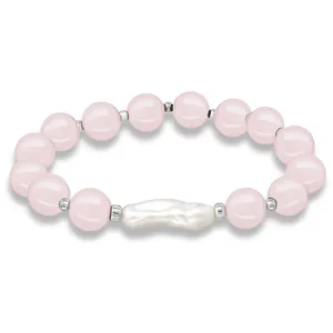 Genuine Stone Bead Biwa Pearl Stretch Bracelet
