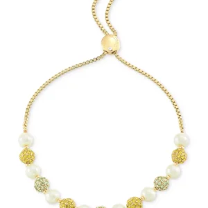 Gold-Tone Pavé & Imitation Pearl Bead Slider Bracelet