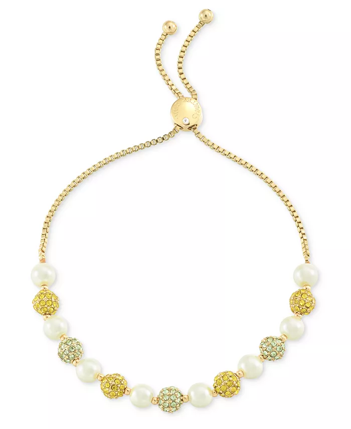 Gold-Tone Pavé & Imitation Pearl Bead Slider Bracelet