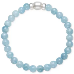 Milky Aqua & Cultured Freshwater Pearl Stretch Bracelet in Sterling Silver