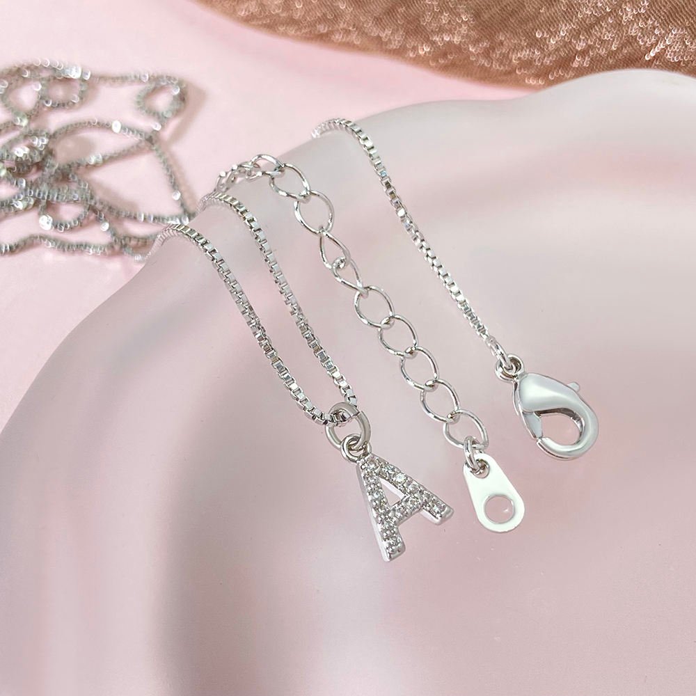 925 Sterling Silver customizable Letters Pendant Necklace No Fade Color Cubic Zirconia Dainty Classic Wedding Engagement