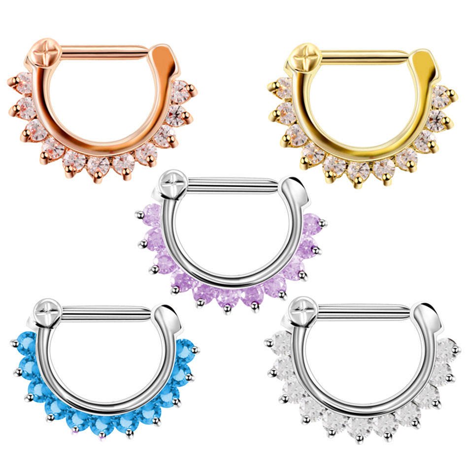 Copper Crystal Cartilage Clicker Nose Rings CZ Ear Septum Helix Daith Clicker Piercing Jewelry