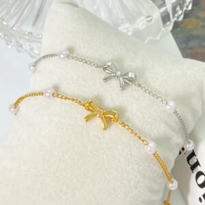 Women 925 Silver Bow Shape Bracelet Jewelry Custom Sterling Silver 925 Jewelry Pearl Bracelet for Women