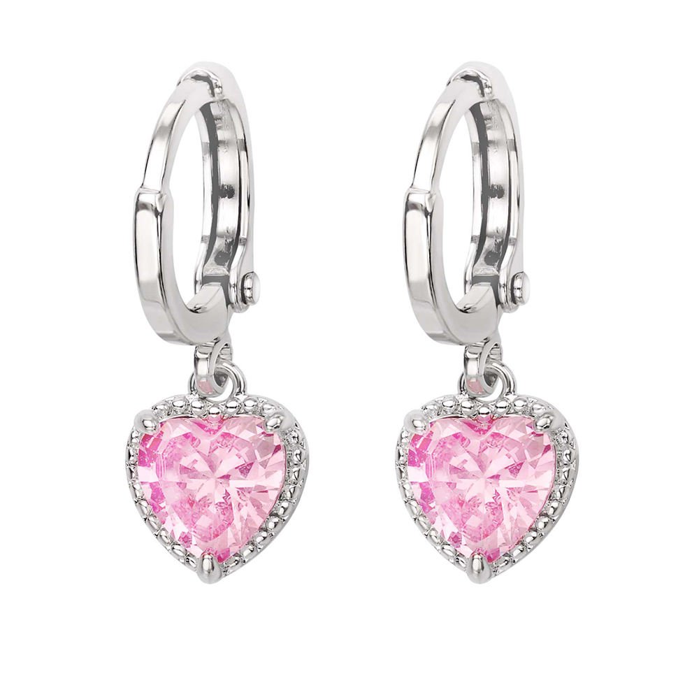 925 Sterling Silver Huggie Earrings With Pink Heart and Waterproof CZ Gold Zircon Jewellery for Women Girls