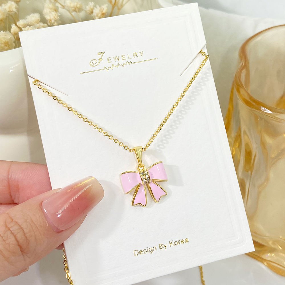 925 Sterling Silver 18K Gold Plated Waterproof Hypoallernic Bow Pendant Enamel Necklace for Women - Image 3