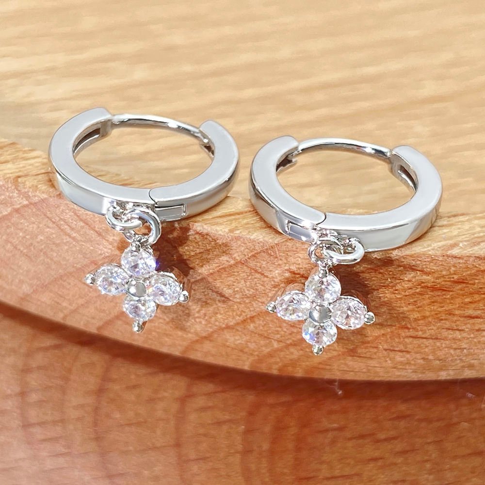 Classic Jewelry Minimalist Female Sterling Silver Jewelry Flower Charm Hoop Earrings S925 Earrings for Women