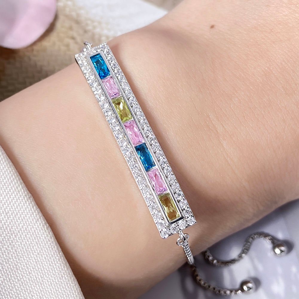 Link Chain Trendy High Quality S925 Women Zircon Minimalist Adjustable Size Bracelet 925 Sterling Silver Bracelet