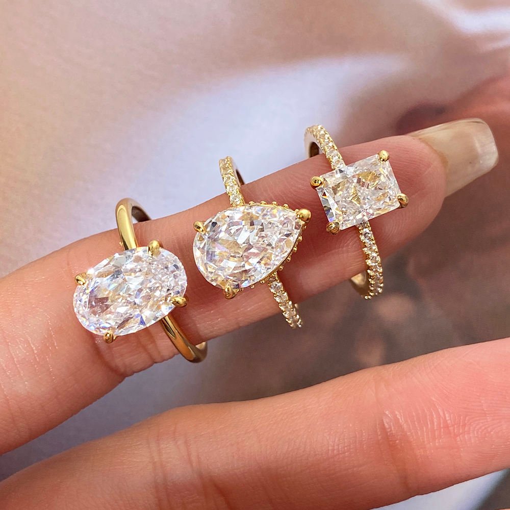 925 Sterling Silver Luxury Women's Engagement and Wedding Rings ZIRCON Diamond Rhodium Plated - Image 3