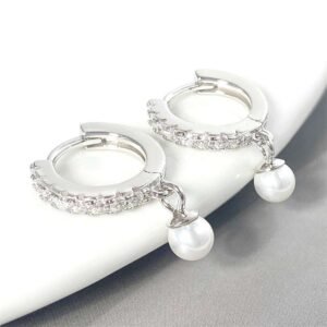 Jewelry 925 Sterling Silver Hoop Earrings Gold Plated with Zirconia & Pearl for Women Hypoallergenic