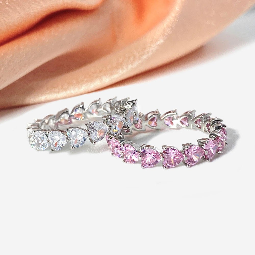 Classic Engagement Fine Ring 925 Silver Pink 5A Zircon Sterling Silver Heart Ring Wedding with Women - Image 3