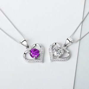 925 Sterling Silver Heart-Shaped Pendant Shiny Diamond Jewelry for Women's  Necklace