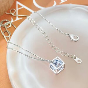925 Sterling Silver Classic Style Block Ice Diamond Zirconia Pendant Necklace Wedding Women's Fine Jewelry