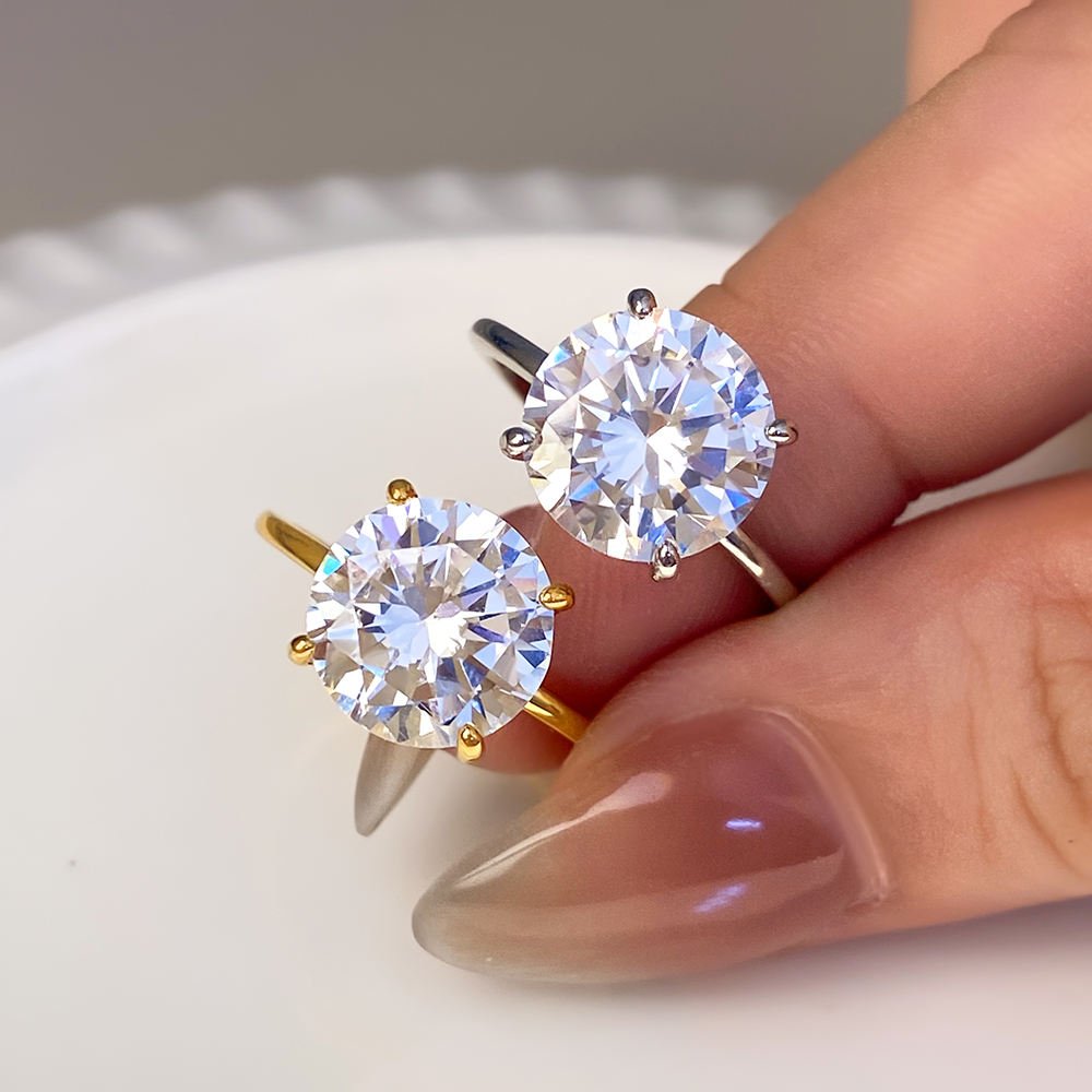 925 Sterling Silver Big Round CZ Solitaire Engagement Rings for Couple