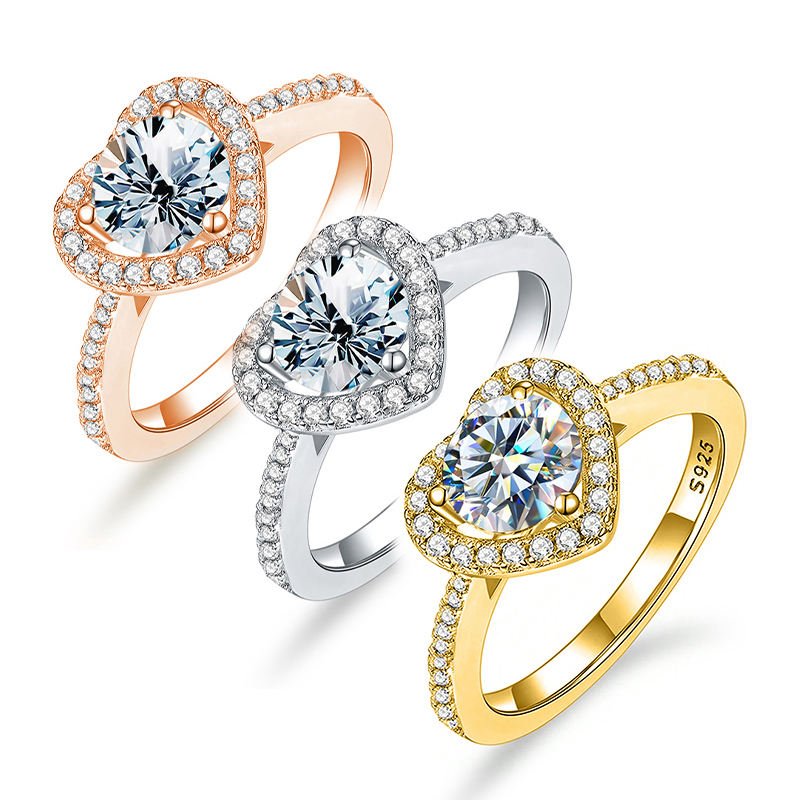 Diamond Moissanite Heart Shape Ring 925 Sterling Silver 1Carat for Women Engagement Jewelry