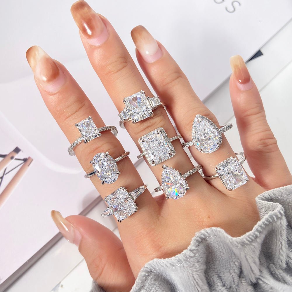 925 Sterling Silver Luxury Women's Engagement and Wedding Rings ZIRCON Diamond Rhodium Plated - Image 4