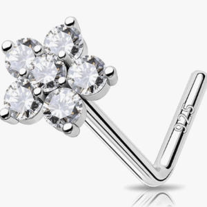 925 Sterling Silver Flower Nose Stud L Shaped